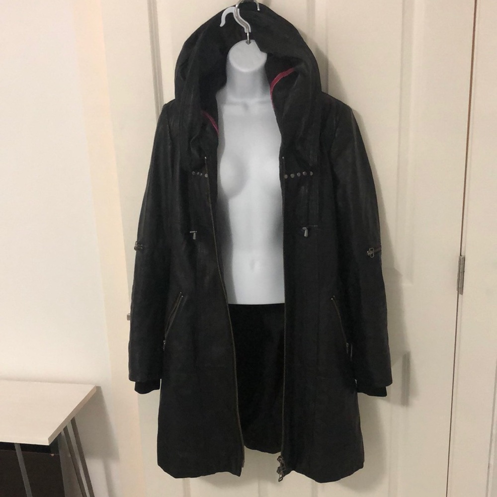 Womens small, Danier , genuine leather jacket / parka with hood.